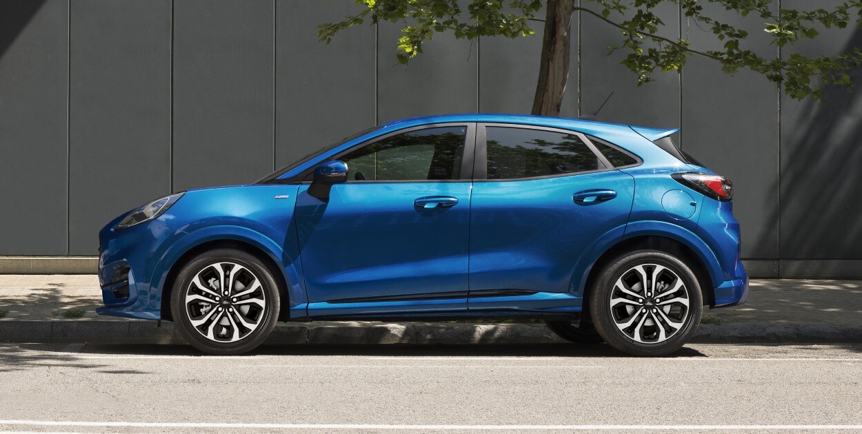 2020 Blue Ford Puma side view parked on street