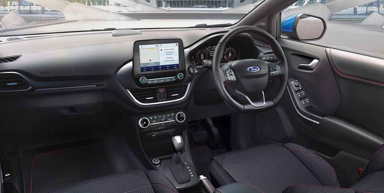 2020 Ford Puma interior showing steering wheel and SYNC 3 infotainment system