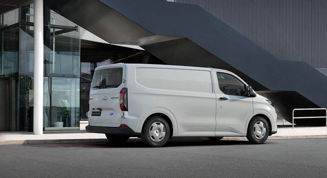 Next-Gen Transit Custom Van Parked In City Rear View