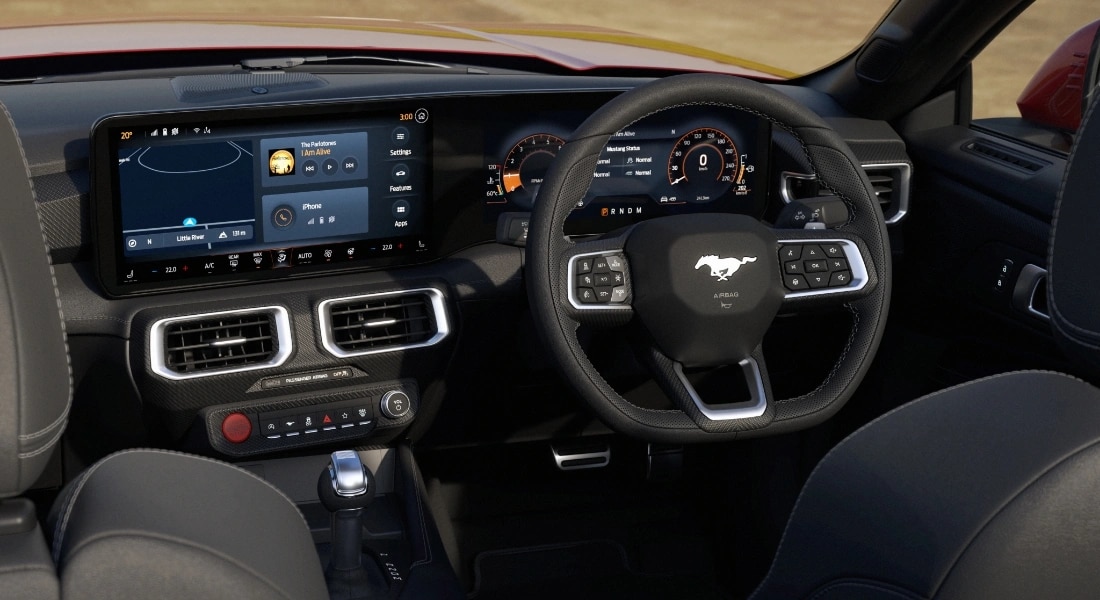 Ford Mustang steering wheel and digital dashboard