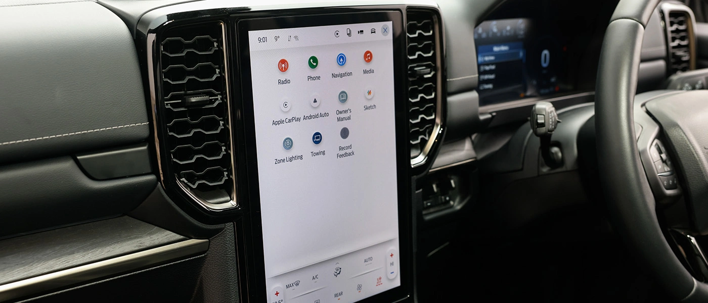 Large vertical touchscreen infotainment display in ford everest interior