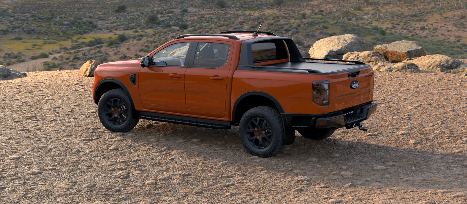 side back view ignite orange solid on model-wildtrak