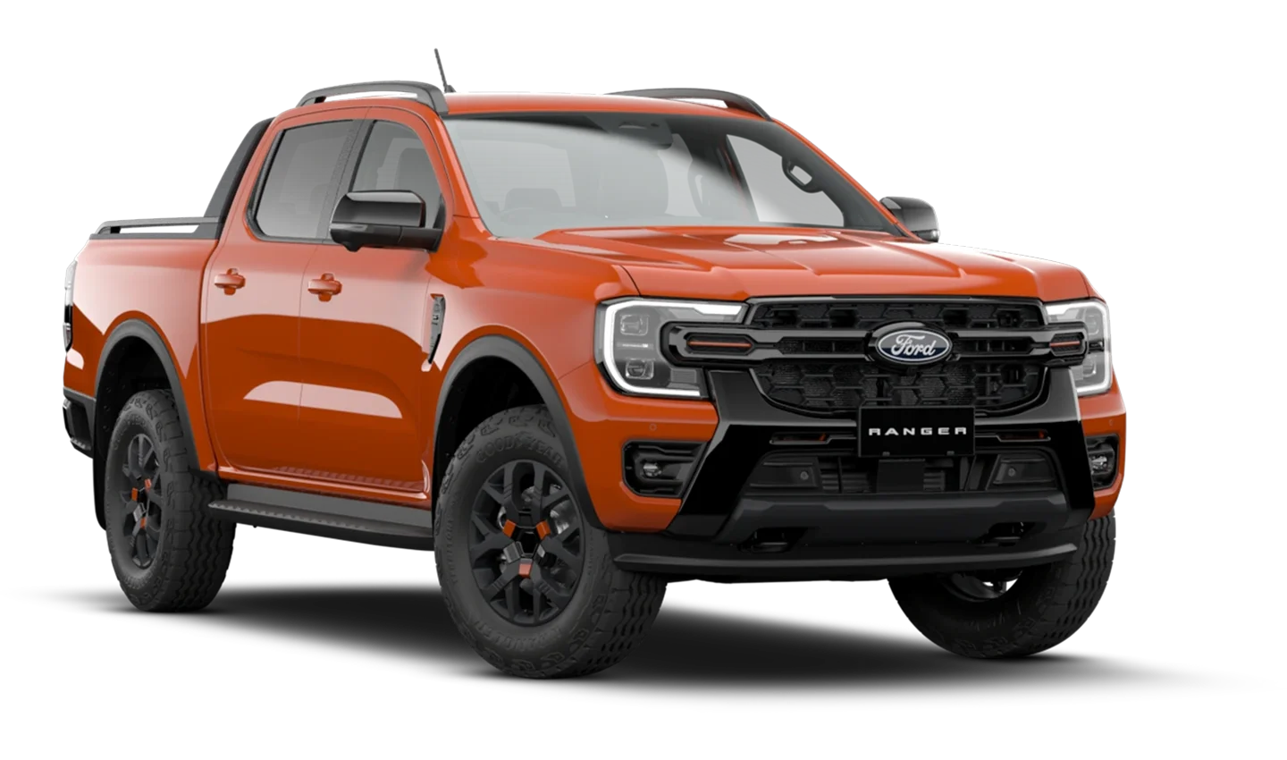 ford view of wildtrak in ignite orange solid on model walk
