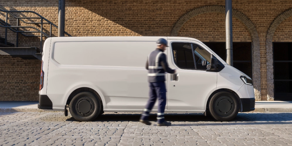 Side profile of white van