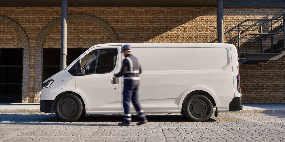 Side profile of white van