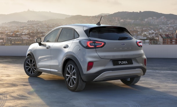 Solar Silver Ford Puma 2020 rear three quarter view parked