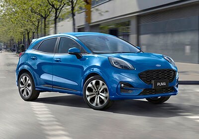 Blue 2020 Ford Puma on a road in the city